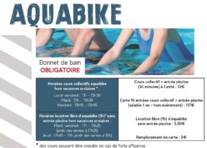 tarifs et horaires aquabike 2026